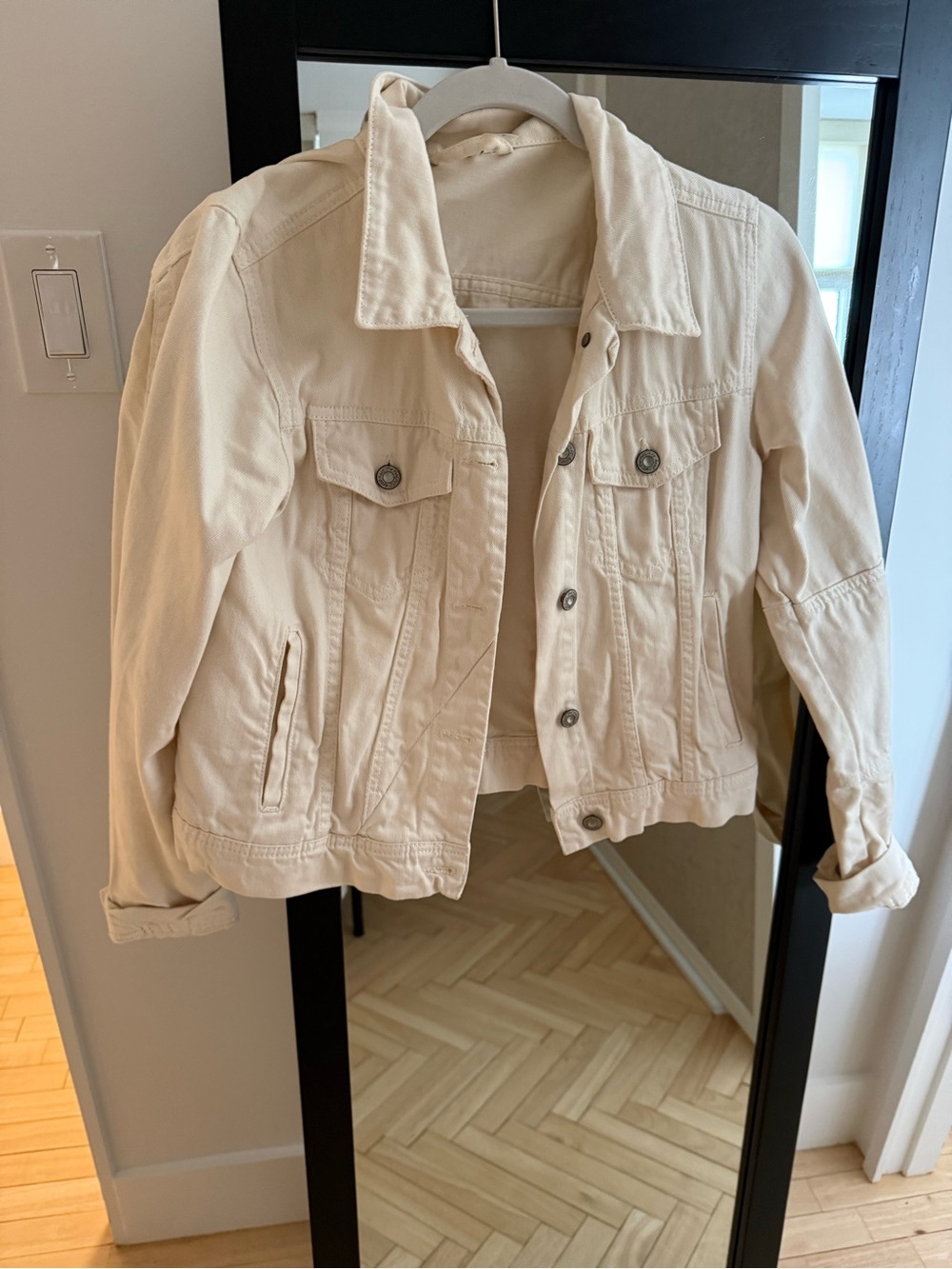 Free People Cream Cotton Trucker Jacket